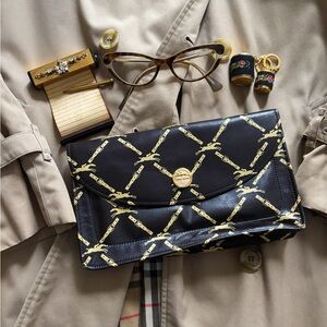 Vintage Longchamp Black and Gold Clutch